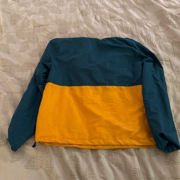 Men's Teal and Yellow Raincoat with Hood - Picture 3 of 3